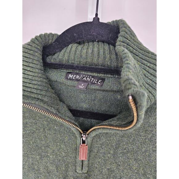 J Crew Mercantile Mens Sz S 1/4 Zip Pullover Sweater Dark Green Lambs Wool - Picture 2 of 4